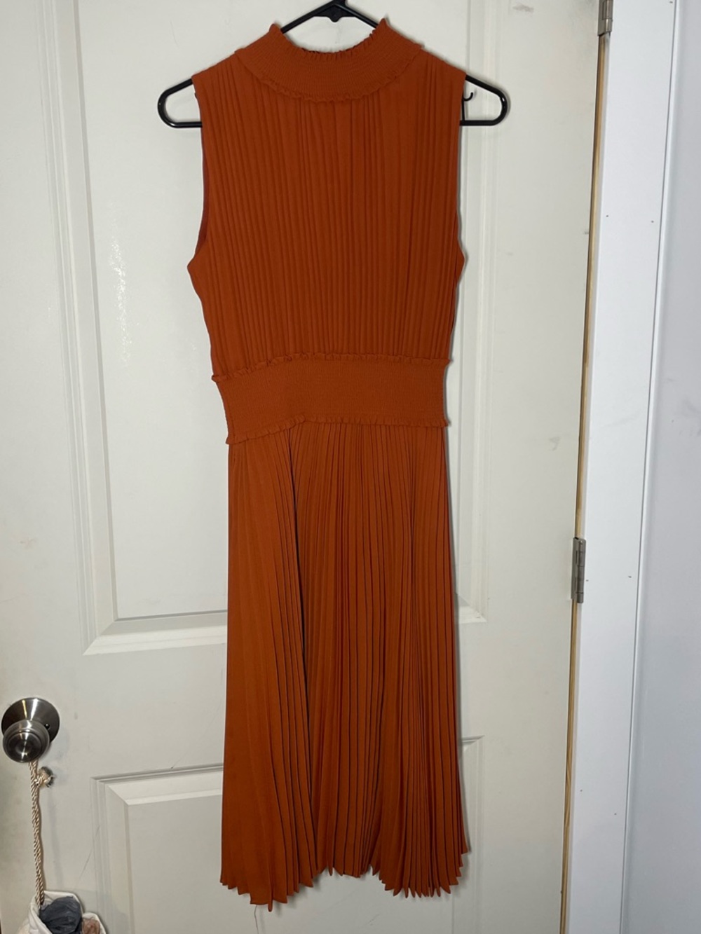 Nanette Lepore Terracotta Pleated Midi Dress Sleeveless Flowy Boho Minimalist
